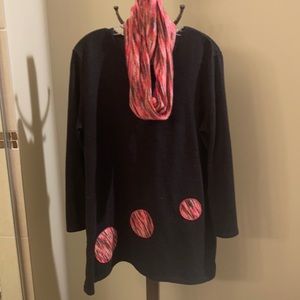 Long tunic style sweater with matching scarf, Size XL